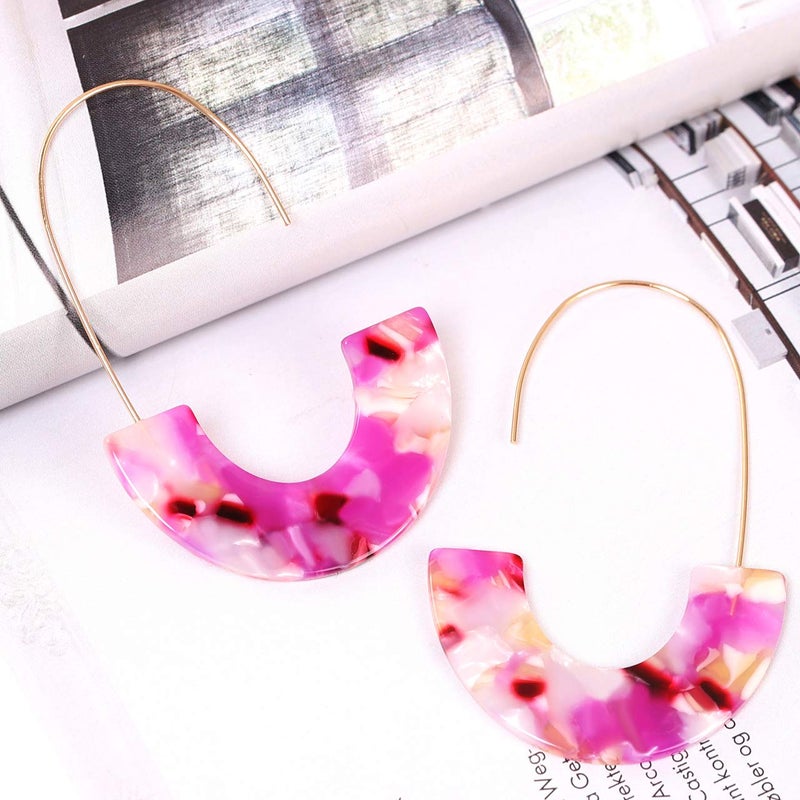 MOLOCH Acrylic Earrings Statement Tortoise Hoop Earrings Resin Wire Drop Dangle Earrings Fashion Jewelry For Women (pink) - Image 4